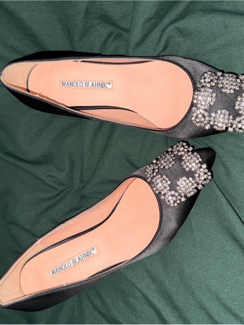 Manolo Blahnik Black Satin Pumps with Crystal Embellishment - Picture 2 of 3